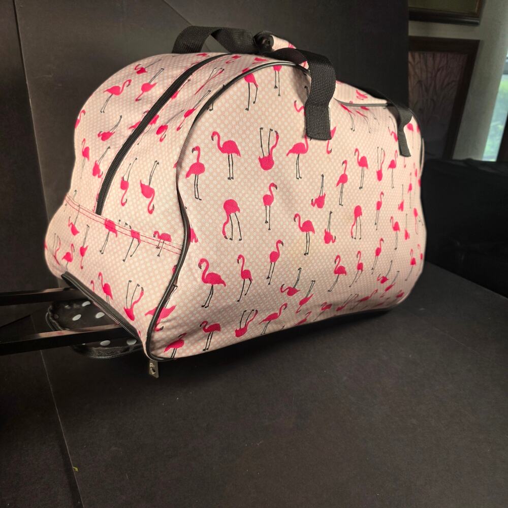 Betsy Johnson Pink Flamingo Strut 22" Weekender Carry-on Rolling Suitcase Handle - Picture 14 of 16